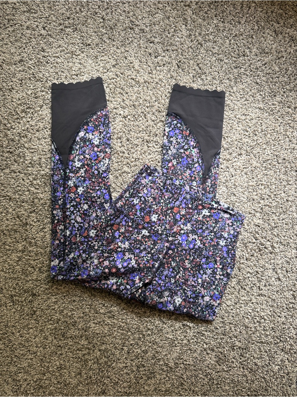 Lululemon Floral Print Leggings with Black Waistband